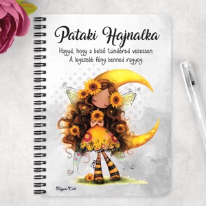 Személyre szabható - Hosszúhajú cuki Napraforgós tündérlány mintás A5-ös füzet - otthon & életmód - papír, írószer - jegyzetfüzet & napló - Meska.hu