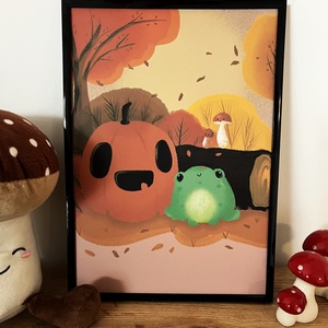 Halloween tök békával és gombákkal A4-es illusztráció � őszi falikép - művészet - grafika & illusztráció - egyéb rajzok - Meska.hu