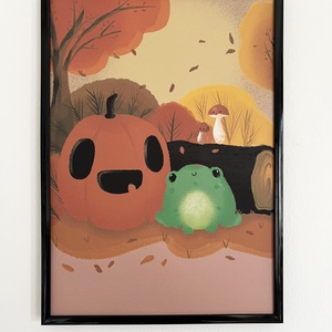 Halloween tök békával és gombákkal A4-es illusztráció � őszi falikép - művészet - grafika & illusztráció - egyéb rajzok - Meska.hu
