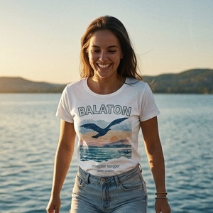 Balaton naplemente mintás fehér pamut póló, Ruha & Divat, Női ruha, Póló, felső, Mindenmás, MESKA