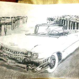 1959 Cadillac Series 62 Cabrio valósághű grafitceruza rajz, Művészet, Grafika & Illusztráció, Ceruzarajz, Fotó, grafika, rajz, illusztráció, MESKA