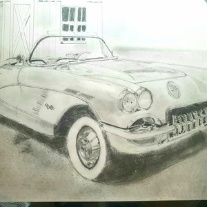 1958'Corvette C1 valósághű grafitceruza rajz  - Meska.hu