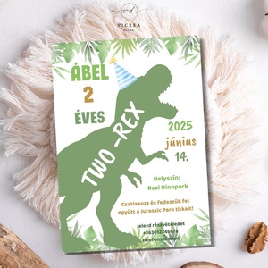 Dínós születésnapi meghívó  TWO-REX buli kis kalandoroknak! - otthon & életmód - papír, írószer - ajándékozás kellékei - meghívó - Meska.hu