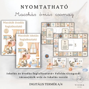 Macskás fejlesztő csomag � ovis és iskolás társasjáték + óvodás és iskolás foglalkoztatók (4�10 év), Játék & Sport, Készségfejlesztő és Logikai játék, Oktató játékok, Fotó, grafika, rajz, illusztráció, MESKA