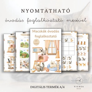 Macskás ovis fejlesztő csomag � társasjáték + foglalkoztató PDF (4�7 év) - játék & sport - készségfejlesztő és logikai játék - oktató játékok - Meska.hu