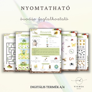 Rovarok nyomtatható óvodás foglalkoztató � 30 oldalas fejlesztő játékcsomag 4�7 éves gyerekeknek - Meska.hu