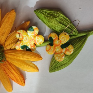 Citrusok kollekció - virág alakú fülbevaló , Ékszer, Fülbevaló, Lógó fülbevaló, Ékszerkészítés, MESKA