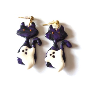 Boszimacsek szellemmel - fülbevaló Halloweenre - Meska.hu