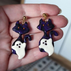 Boszimacsek szellemmel - fülbevaló Halloweenre - ékszer - fülbevaló - lógó fülbevaló - Meska.hu