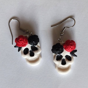 Halloweeni Virágkoponya - fülbevaló Halloweenre - ékszer - fülbevaló - lógó fülbevaló - Meska.hu