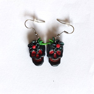 Éjféli Virágkoponya - fülbevaló Halloweenre - ékszer - fülbevaló - lógó fülbevaló - Meska.hu