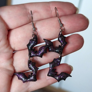 Éjféli Denevér - fülbevaló Halloweenre - ékszer - fülbevaló - lógó fülbevaló - Meska.hu