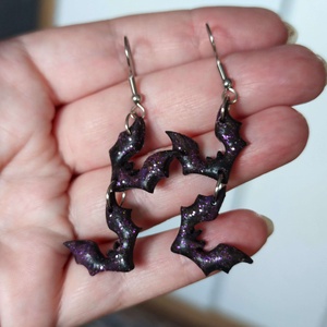 Éjféli Denevér - fülbevaló Halloweenre - ékszer - fülbevaló - lógó fülbevaló - Meska.hu