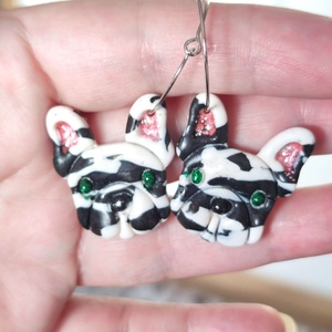 FranciBulldog Szerelem fülbevaló, Ékszer, Fülbevaló, Lógó fülbevaló, Ékszerkészítés, Gyurma, MESKA