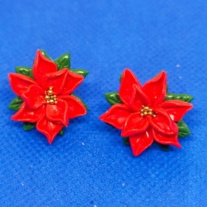 Mikulásvirág pontfülbevaló, Ékszer, Fülbevaló, Pötty fülbevaló, Ékszerkészítés, Gyurma, MESKA