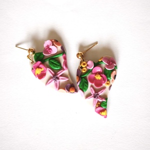 Szívbe Zárt Tavasz fülbevaló, Ékszer, Fülbevaló, Lógó fülbevaló, Ékszerkészítés, Gyurma, MESKA