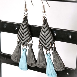 Bohém Makramé stílusú fülbevaló - ékszer - fülbevaló - lógó fülbevaló - Meska.hu