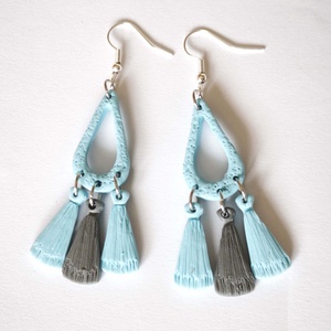 Bohém Makramé stílusú fülbevaló, Ékszer, Fülbevaló, Lógó fülbevaló, Ékszerkészítés, Gyurma, MESKA