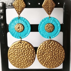 Türkiz Aranyfény fülbevaló, Ékszer, Fülbevaló, Lógó fülbevaló, Ékszerkészítés, Gyurma, MESKA