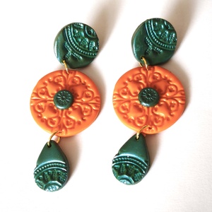 Narancs Liget fülbevaló, Ékszer, Fülbevaló, Lógó fülbevaló, Ékszerkészítés, Gyurma, MESKA