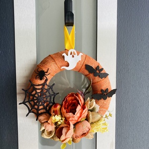 'Boo' 15 cm halloween ajtódísz, kopogtató , Otthon & Életmód, Dekoráció, Ajtó- és ablak dekoráció, Ajtódísz & Kopogtató, Virágkötés, Festett tárgyak, MESKA