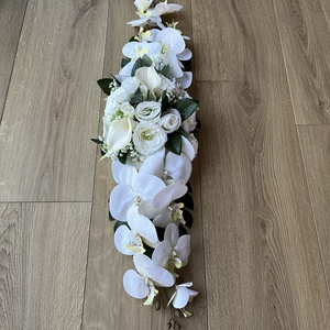 Nagy méretű fehér dísz - orchidea, liziantusz, rózsa hosszú 60 cm esküvőre, sírhelyre, asztalra - esküvő - dekoráció - asztaldísz - Meska.hu