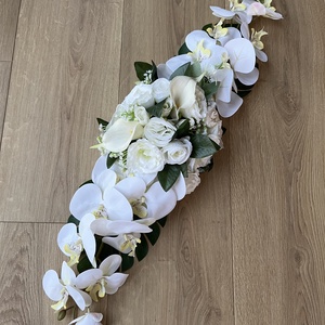 Nagy méretű fehér dísz - orchidea, liziantusz, rózsa hosszú 60 cm esküvőre, sírhelyre, asztalra, Esküvő, Dekoráció, Asztaldísz, Virágkötés, MESKA