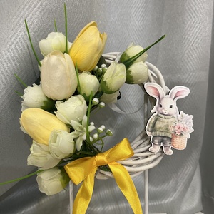 Kis húsvéti kopogtató, ajtódísz (nyuszival, sárga tulipánokkal) - otthon & életmód - dekoráció - ajtó- és ablak dekoráció - ajtódísz & kopogtató - Meska.hu