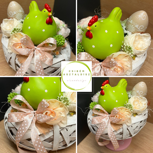 Csibés, dísz tojásos asztaldísz fonott kosárkában, Otthon & Életmód, Dekoráció, Ajtó- és ablak dekoráció, Ajtódísz & Kopogtató, Virágkötés, MESKA