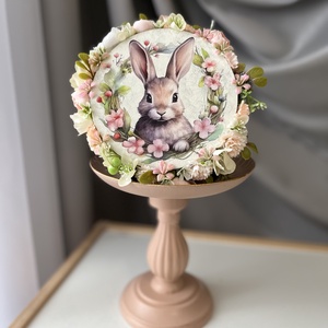 Nyuszis ajtódísz, apróvirágokkal dekorálva - otthon & életmód - dekoráció - ajtó- és ablak dekoráció - ajtódísz & kopogtató - Meska.hu