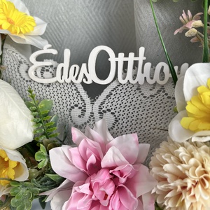 Nyuszifüles nagy kopogtató fém alapon, húsvéti tavaszi színvilág - pasztell fehér - ünnepi díszek, dekorációk - húsvéti díszek és dekorációk - húsvéti ajtódísz, kopogtató - Meska.hu