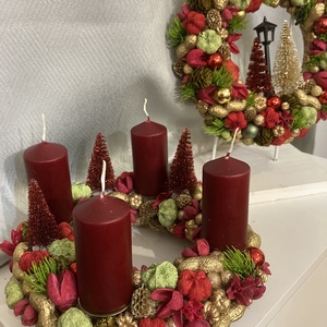 Karácsonyi tömött ajtódísz / adventi koszorú - amerikai stílusú, Karácsony, Karácsonyi lakásdekoráció, Karácsonyi ajtódíszek, Virágkötés, MESKA