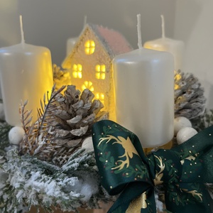 Prémium adventi dísz, koszorú, gyöngyház gyertyákkal - karácsony - adventi díszek - adventi gyertyadíszek és koszorúdíszek - Meska.hu