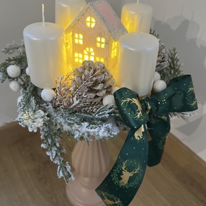 Prémium adventi dísz, koszorú, gyöngyház gyertyákkal - karácsony - adventi díszek - adventi gyertyadíszek és koszorúdíszek - Meska.hu