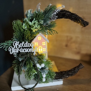 Havas, LED házikós téli, adventi kopogtató - karácsony - karácsonyi lakásdekoráció - karácsonyi ajtódíszek - Meska.hu