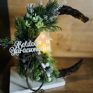 Havas, LED házikós téli, adventi kopogtató - karácsony - karácsonyi lakásdekoráció - karácsonyi ajtódíszek - Meska.hu