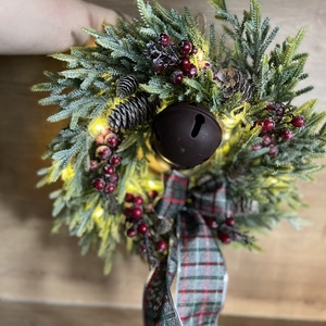 Dupla bergős, LED-es téli, adventi kopogtató kb. 40 cm - karácsony - karácsonyi lakásdekoráció - karácsonyi ajtódíszek - Meska.hu