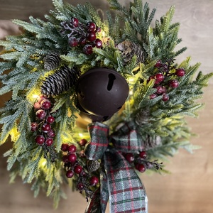 Dupla bergős, LED-es téli, adventi kopogtató kb. 40 cm - karácsony - karácsonyi lakásdekoráció - karácsonyi ajtódíszek - Meska.hu