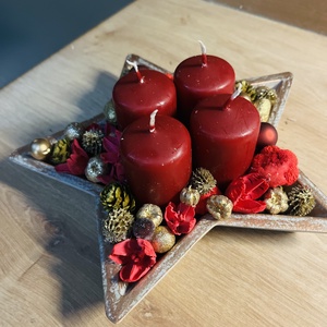 Hagyományos, piros adventi kopogtató és asztaldísz, szett - karácsony - adventi díszek - adventi gyertyadíszek és koszorúdíszek - Meska.hu