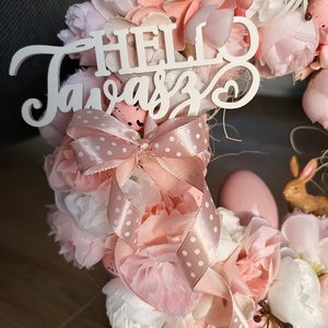 Tavaszi ajtódísz � Hello Tavasz virágkoszorú nyuszival - ünnepi díszek, dekorációk - húsvéti díszek és dekorációk - húsvéti ajtódísz, kopogtató - Meska.hu