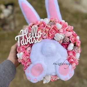 Nyuszipopó kopogtató húsvéti tavaszi , Ünnepi díszek, dekorációk, Húsvéti díszek és dekorációk, Húsvéti ajtódísz, kopogtató, Virágkötés, MESKA