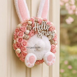 Nyuszipopó kopogtató húsvéti tavaszi  - ünnepi díszek, dekorációk - húsvéti díszek és dekorációk - húsvéti ajtódísz, kopogtató - Meska.hu