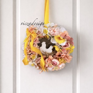 Tavaszi ajtódísz � csibés nárciszos, hortenziás virágkoszorú - Meska.hu