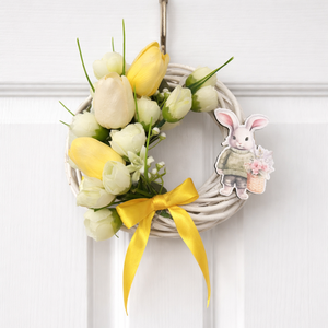 Kis húsvéti kopogtató, ajtódísz (nyuszival, sárga tulipánokkal) - Meska.hu