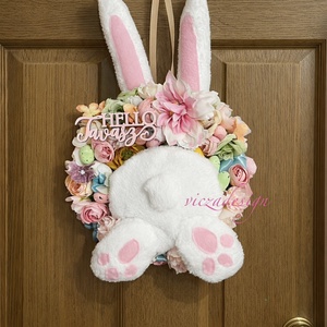 Nyuszipopó kopogtató húsvéti tavaszi  - ünnepi díszek, dekorációk - húsvéti díszek és dekorációk - húsvéti ajtódísz, kopogtató - Meska.hu