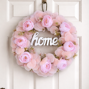 Óriás peónia kopogtató eukaliptusszal, LED füzérrel, Otthon & Életmód, Dekoráció, Ajtó- és ablak dekoráció, Ajtódísz & Kopogtató, Virágkötés, MESKA