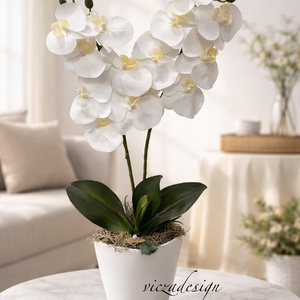 Hófehér örök orchidea, élethű, kerámia kaspós - Meska.hu
