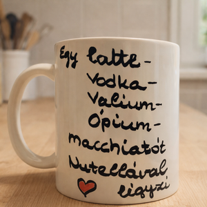 Latte, vodka,valium opium, macchiato - kézzel festett bögre , Otthon & Életmód, Konyhafelszerelés, tálalás, Tálalás, Bögre & Csésze, , MESKA