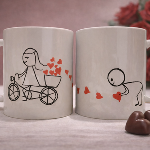 Páros bögre � Szerelem úton (biciklis + szívecskés), Otthon & Életmód, Konyhafelszerelés, tálalás, Tálalás, Bögre & Csésze, , MESKA