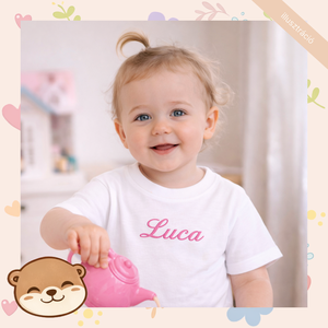 Névre szóló hímzett kisgyermek póló � személyre szabható, puha pamut póló fiúknak és lányoknak, egyedi ajándék, Baba - mama, Babaruházat, Baba póló, blúz, Hímzés, MESKA